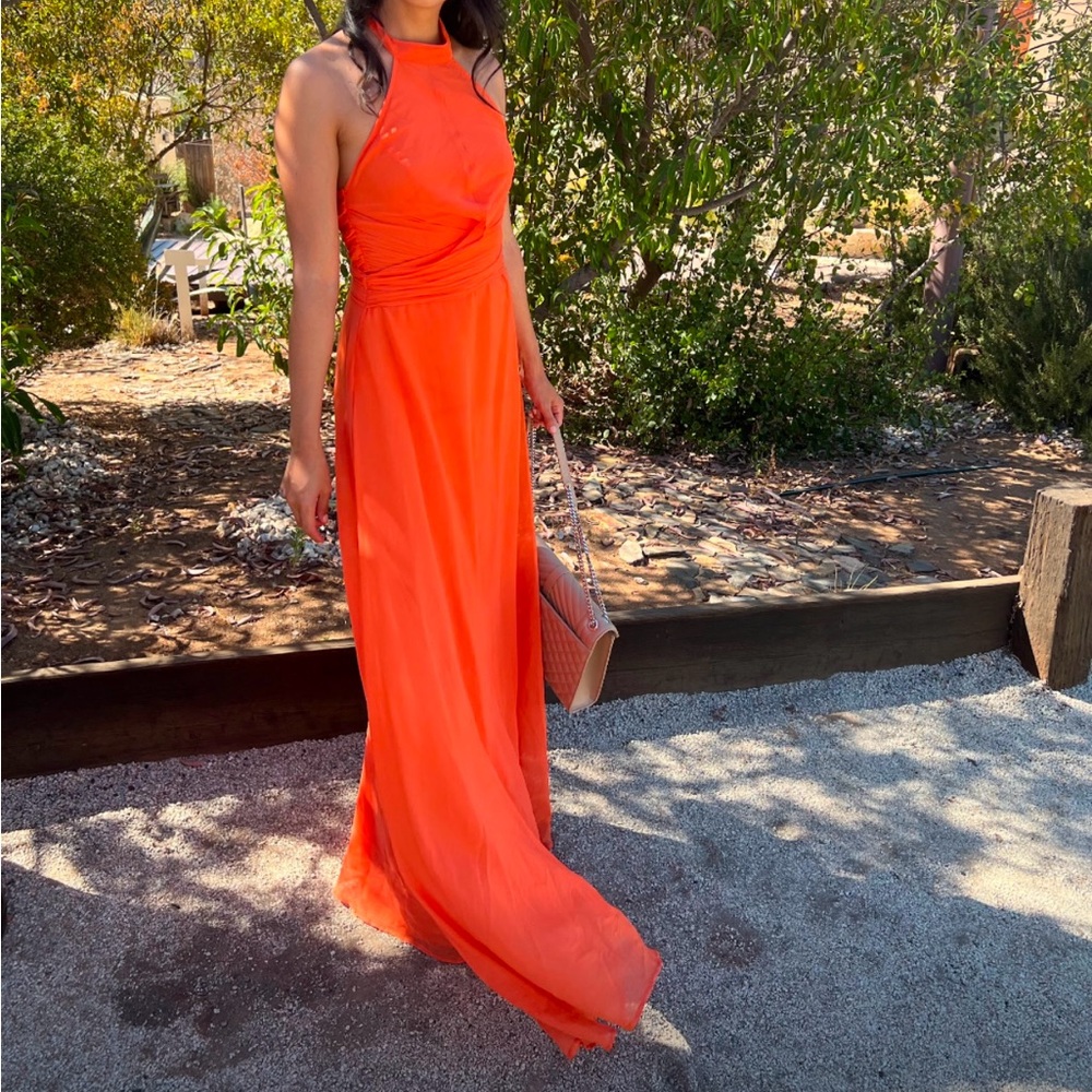 Elegant Orange Halter Maxi Dress - Picture 5 of 5